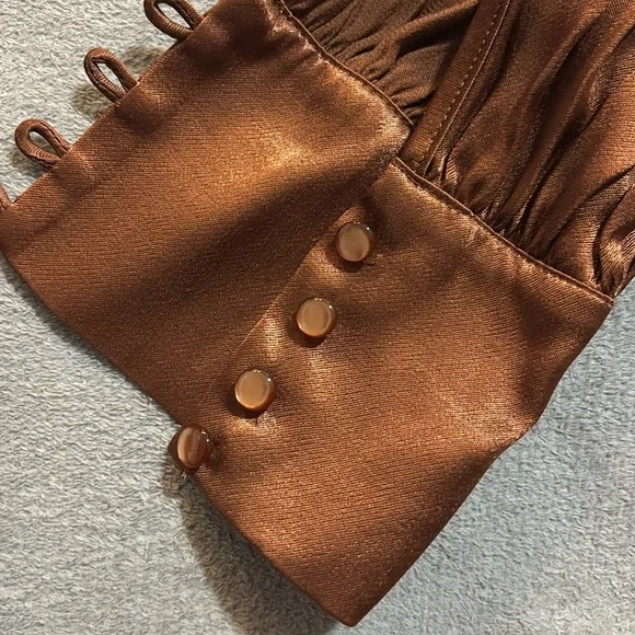 Marc & Spenser collection midaxi satin button down dress in bronse. - Picture 6 of 11